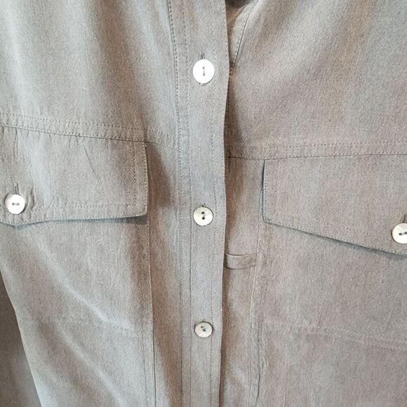 Silhouettes 100% Silk Button Down Tunic Top Sz 1X Minimalist Collar Long Sleeve - Picture 5 of 7